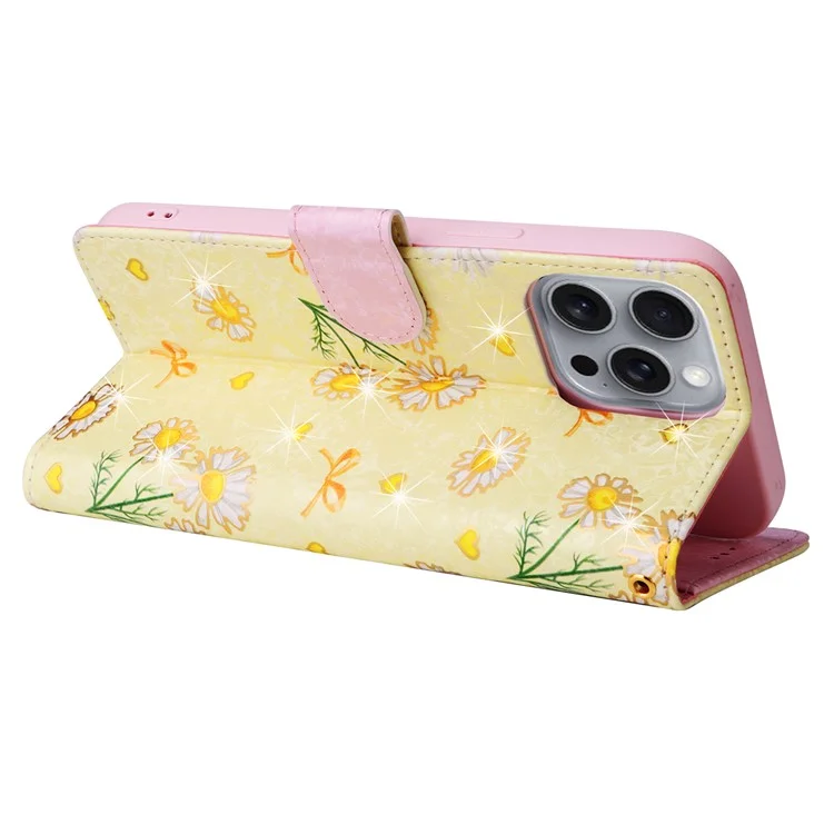 Per iPhone 16 Pro Max Custodia per cellulare Lacquered RFID Blocking PU Leather Cover - Yellow Daisy