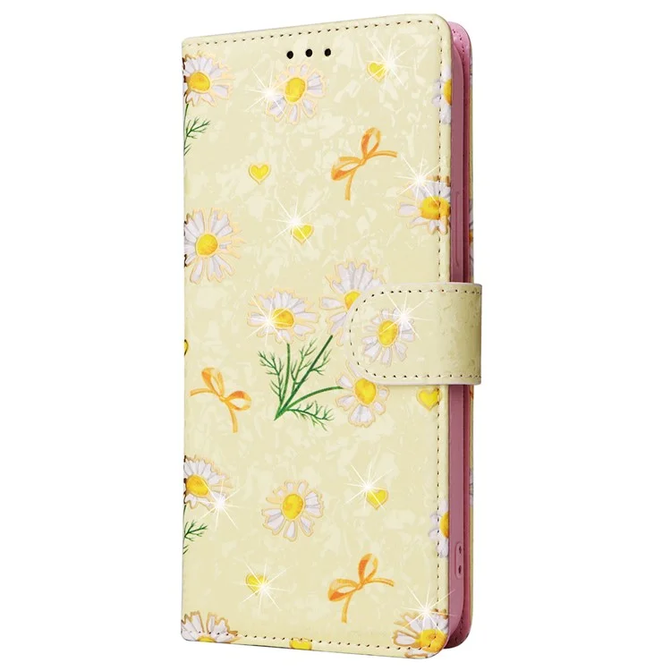 Per iPhone 16 Pro Max Custodia per cellulare Lacquered RFID Blocking PU Leather Cover - Yellow Daisy