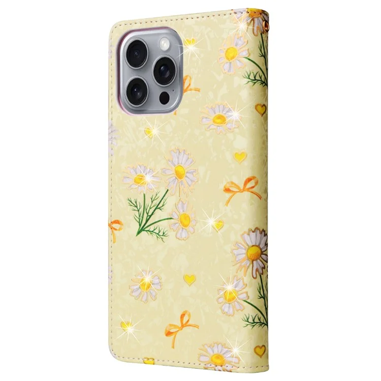 Per iPhone 16 Pro Max Custodia per cellulare Lacquered RFID Blocking PU Leather Cover - Yellow Daisy