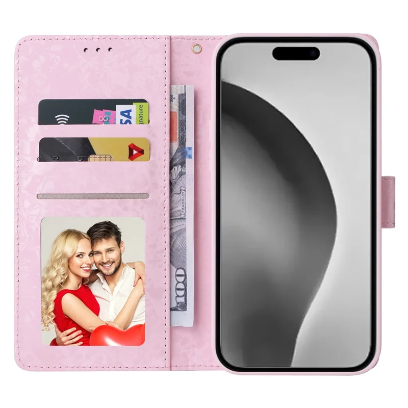 For iPhone 16 Pro Max Cell Phone Case Lacquered RFID Blocking PU Leather Cover - Flower