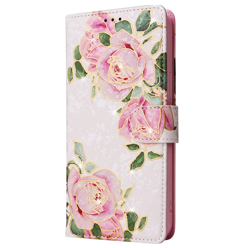 For iPhone 16 Pro Max Cell Phone Case Lacquered RFID Blocking PU Leather Cover - Flower