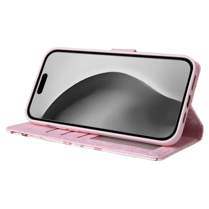 For iPhone 16 Pro Max Cell Phone Case Lacquered RFID Blocking PU Leather Cover - Small Flower