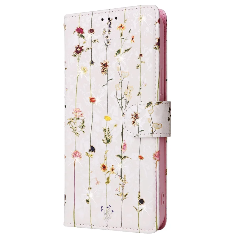 For iPhone 16 Pro Max Cell Phone Case Lacquered RFID Blocking PU Leather Cover - Small Flower