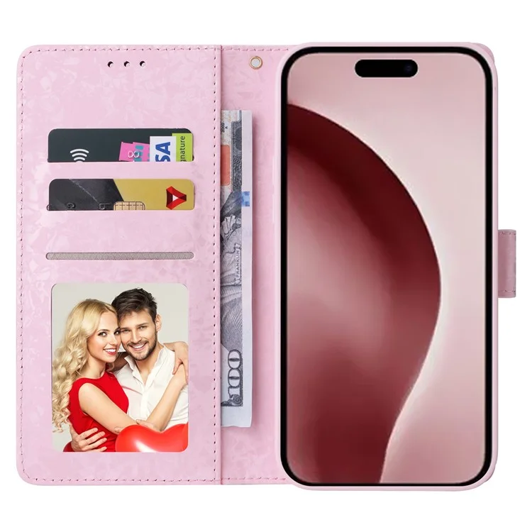 Per iPhone 16 Pro Case Lacquered RFID Blocking Wallet PU Leather Stand Phone Cover - Yellow Daisy