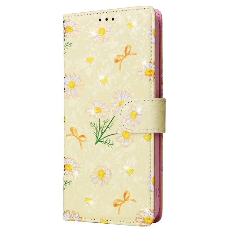 Per iPhone 16 Pro Case Lacquered RFID Blocking Wallet PU Leather Stand Phone Cover - Yellow Daisy