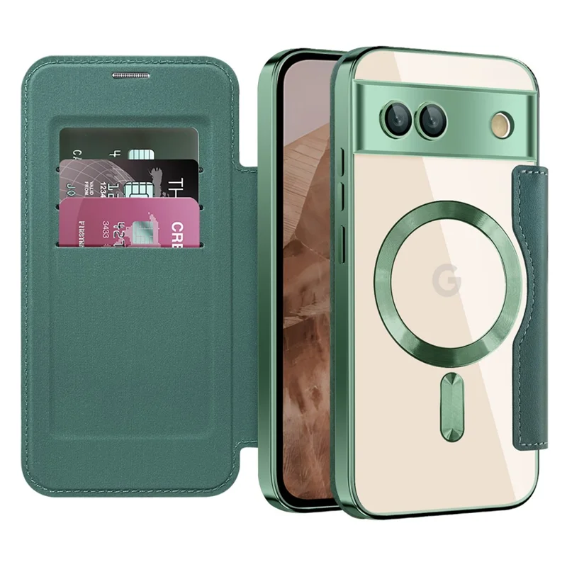 For Google Pixel 8a Magnetic Case RFID Blocking Card Holder Phone Cover - Blackish Green