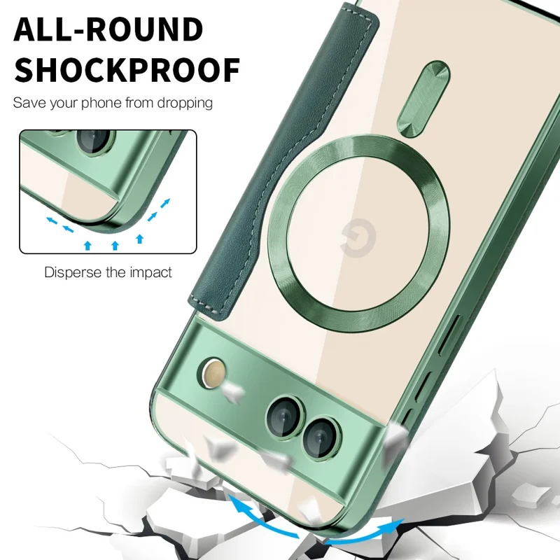 For Google Pixel 8a Magnetic Case RFID Blocking Card Holder Phone Cover - Blackish Green