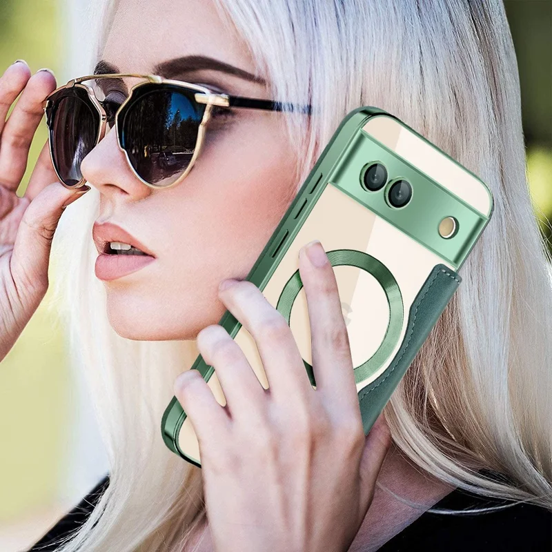 For Google Pixel 8a Magnetic Case RFID Blocking Card Holder Phone Cover - Blackish Green