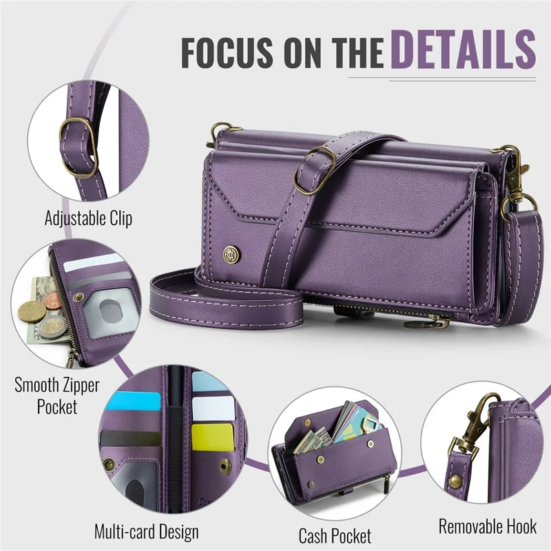 CASEME C36 Series Para Samsung Galaxy Z Fold3 5G Carcasa Bolsa de teléfono de cuero con ranura para lápiz - Morado