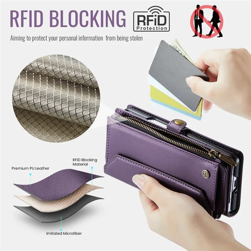 CASEME C36 Series Para Samsung Galaxy Z Fold3 5G Carcasa Bolsa de teléfono de cuero con ranura para lápiz - Morado