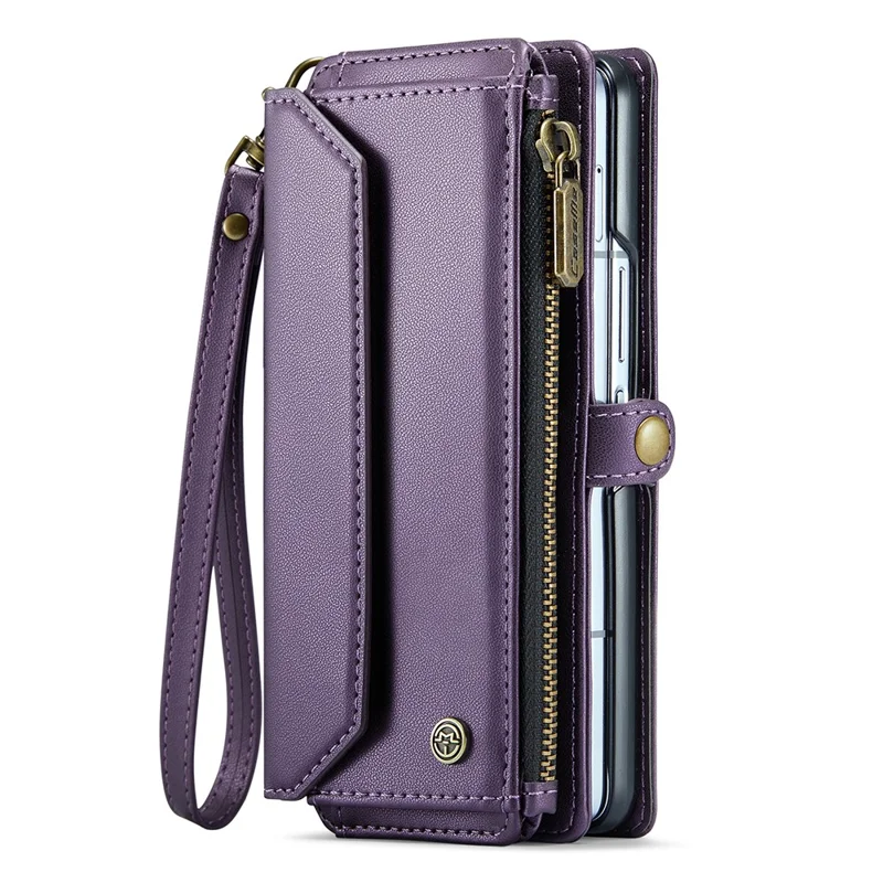 CASEME C36 Series Para Samsung Galaxy Z Fold3 5G Carcasa Bolsa de teléfono de cuero con ranura para lápiz - Morado