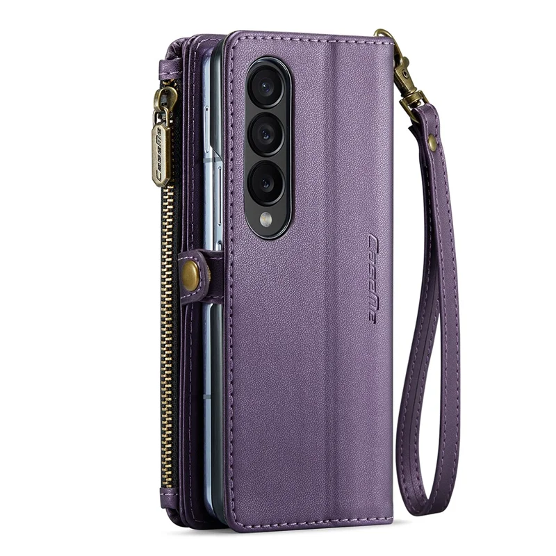 CASEME C36 Series Para Samsung Galaxy Z Fold3 5G Carcasa Bolsa de teléfono de cuero con ranura para lápiz - Morado