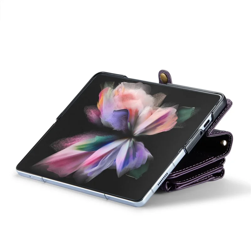 CASEME C36 Series Para Samsung Galaxy Z Fold3 5G Carcasa Bolsa de teléfono de cuero con ranura para lápiz - Morado