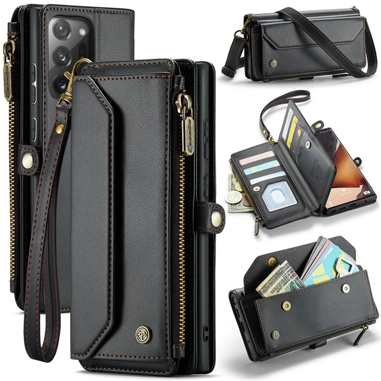 CASEME C36 Series для Samsung Galaxy Note20 Ultra / Note20 Ultra 5G Кожаный чехол-сумка с ремешками - Черный