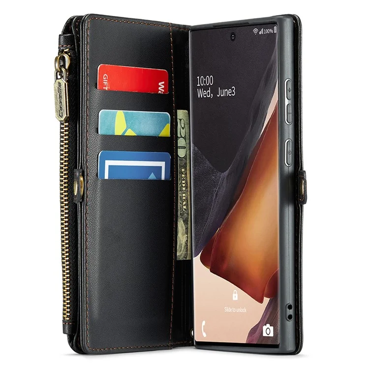 CASEME C36 Series для Samsung Galaxy Note20 Ultra / Note20 Ultra 5G Кожаный чехол-сумка с ремешками - Черный