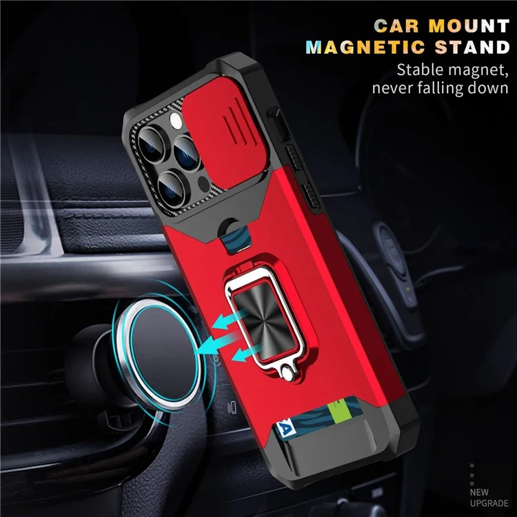 Para Iphone 14 Pro Max Kickstand Phone Shell Slot Slide Capa Câmera de Câmera PC+TPU Cell Case Com Cinta - Verde Escuro