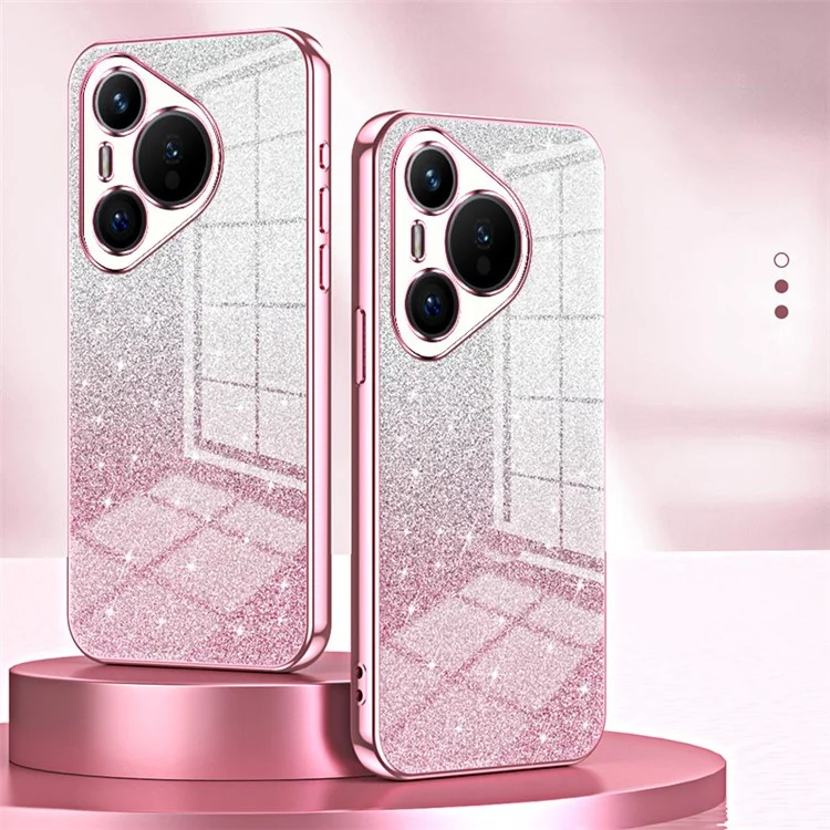 Para Huawei Pura 70 Case TPU Gradient Glitter Mobile Phone Cover - Pink