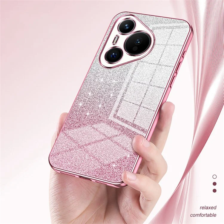 Para Huawei Pura 70 Case TPU Gradient Glitter Mobile Phone Cover - Pink