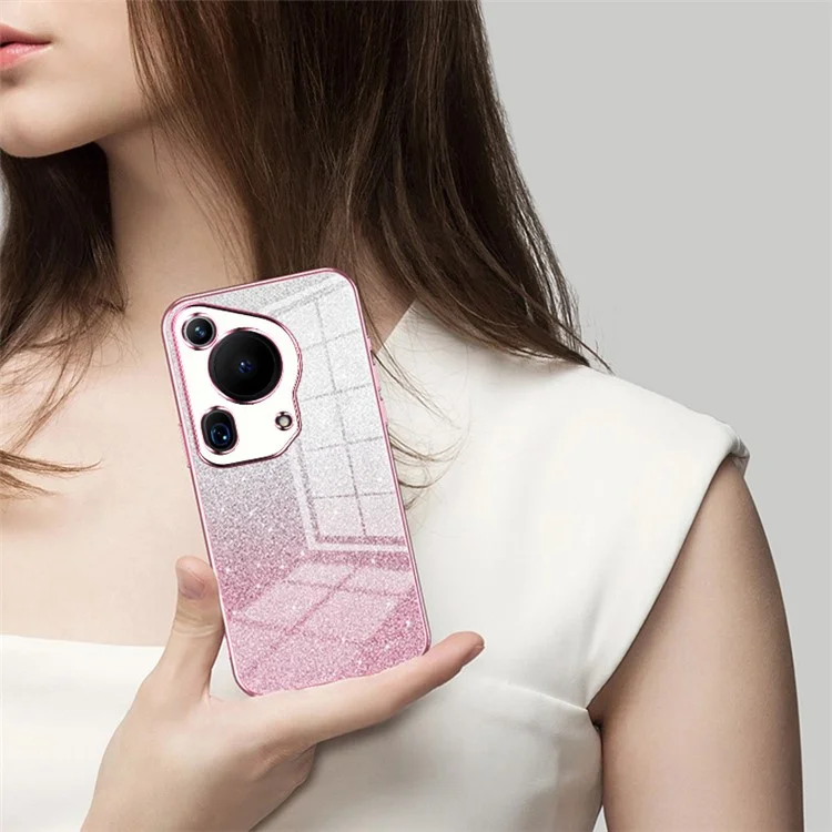 Für Huawei Pura 70 Ultra Case Gradient Glitter Electroplating Soft TPU Phone Cover - Pink