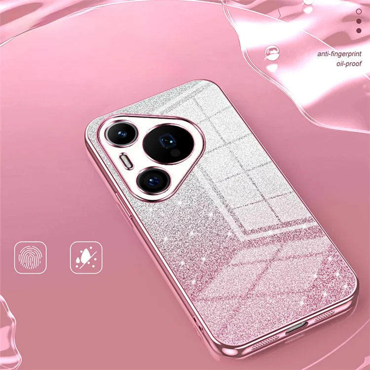 Для Huawei Pura 70 Pro / Pura 70 Pro+ Электрохимический чехол для сотовых телефонов с градиентным блеском и TPU - Розовый