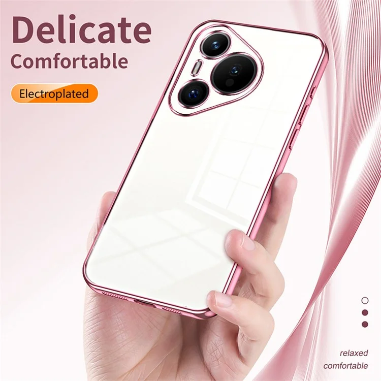 For Huawei Pura 70 Case TPU Transparency Electroplating Phone Cover - Pink