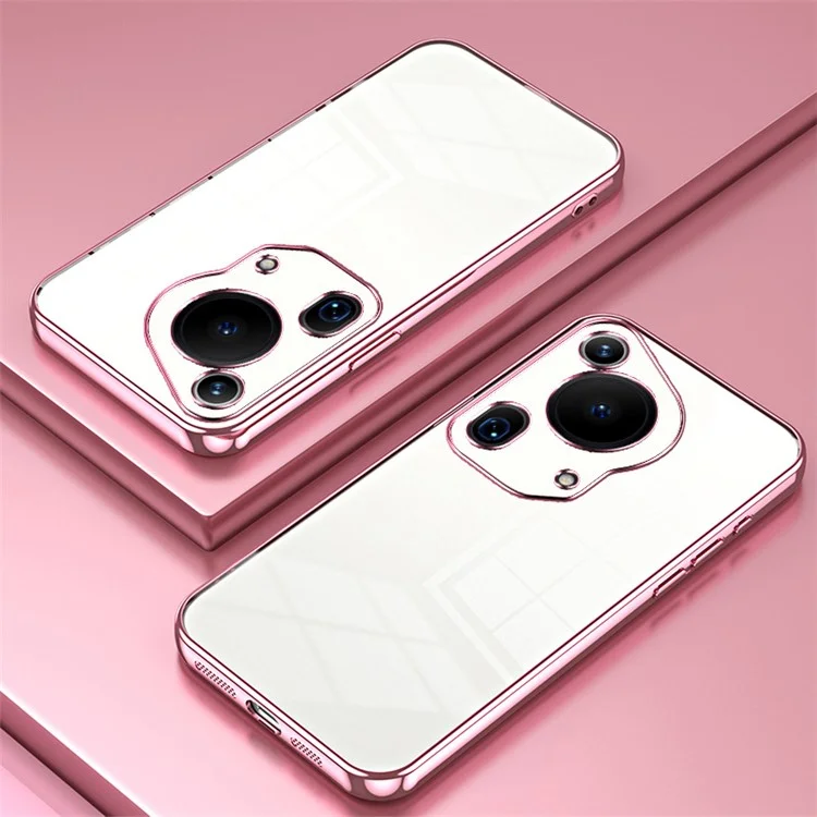 Для Huawei Pura 70 Ultra Case TPU Противоударный Прозрачный Чехол для Телефона с Электролитным Покрытием - Розовый