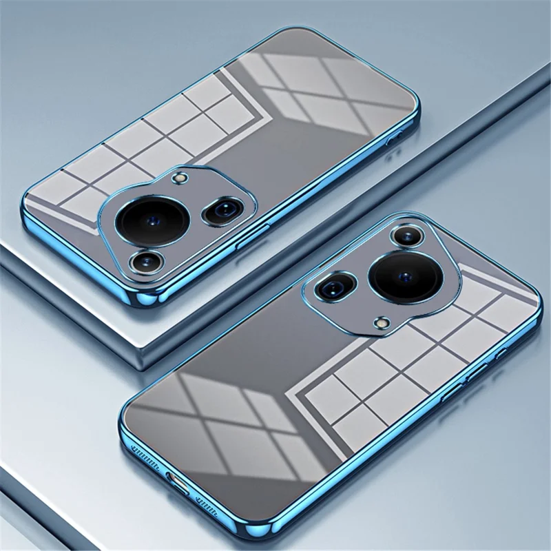 For Huawei Pura 70 Ultra Case TPU Shockproof Clear Phone Cover Electroplating Frame - Blue