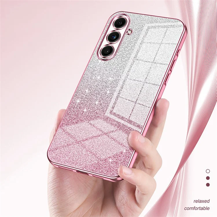 Para Samsung Galaxy F55 5G / C55 5G / M55 5G Glitter Cell Phone Case Gradient Electroplated TPU Cover - Pink