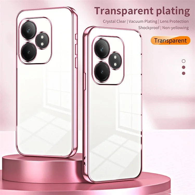 Pour Realme GT Neo6 SE 5G Case Crystal Clear Back Electroplating TPU Phone Cover - Pink