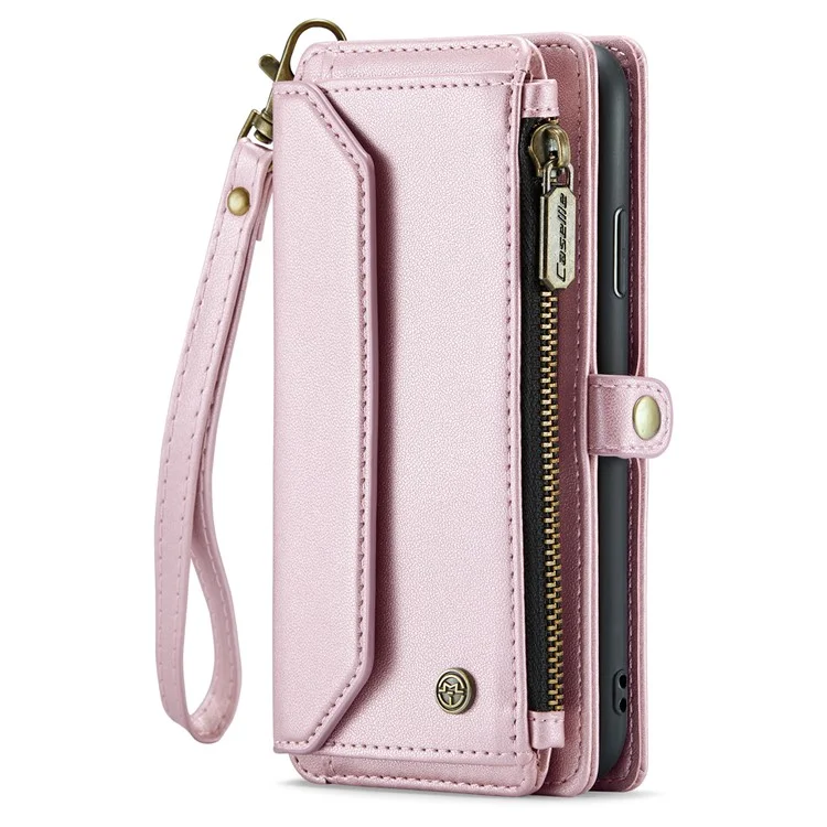 CASEME C36-Serie für iPhone XS Max-Hülle Reißverschlusstasche Folio PU-Leder Handyhülle mit 10 Kartenfächern - Pink
