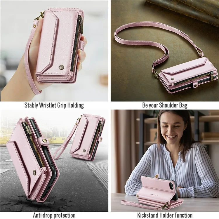 CASEME C36 Series для iPhone 6 / 6s / 7 / 8 / SE (2020) / SE (2022) Чехол Кожаная сумка Чехол для телефона RFID-блокировка - Розовый
