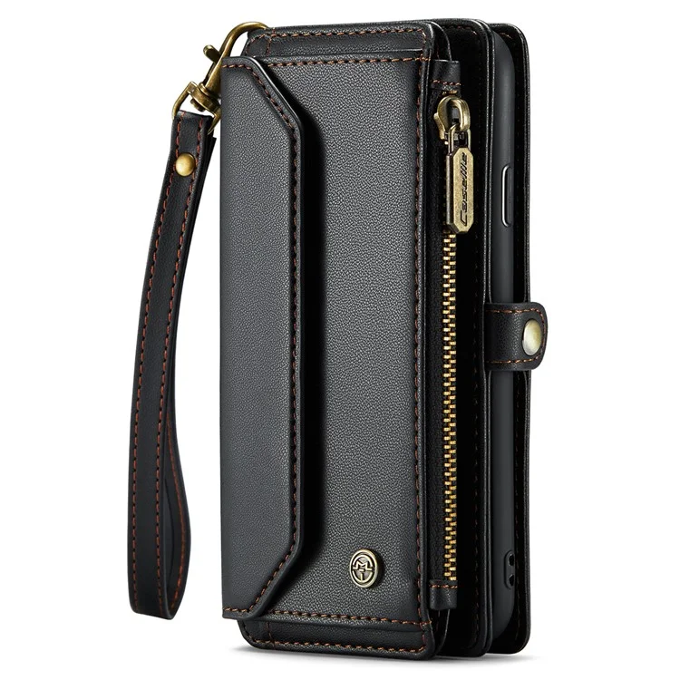 For iPhone 6 Plus / 6s Plus / 7 Plus / 8 Plus Leather Case CASEME C36 Zipper Multiple Card Slots Phone Cover with Straps - Black