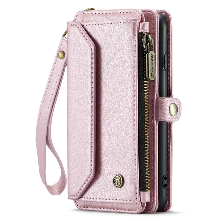 For iPhone X / XS Leather Case CASEME C36 Zipper Multiple Card Slots Phone Cover with Straps - Pink