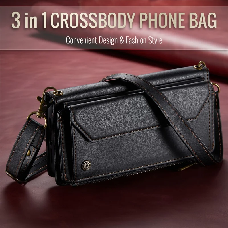 CASEME C36 Series Per iPhone X / XS Custodia a Tracolla RFID Blocking in Pelle PU con Zip - Nero