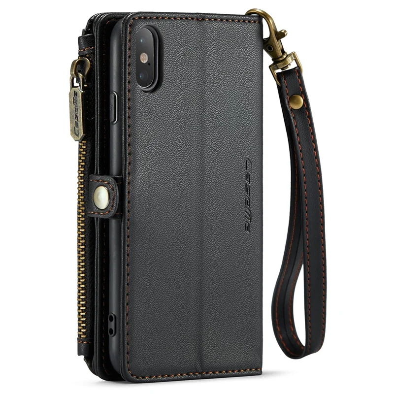 CASEME C36 Series Per iPhone X / XS Custodia a Tracolla RFID Blocking in Pelle PU con Zip - Nero