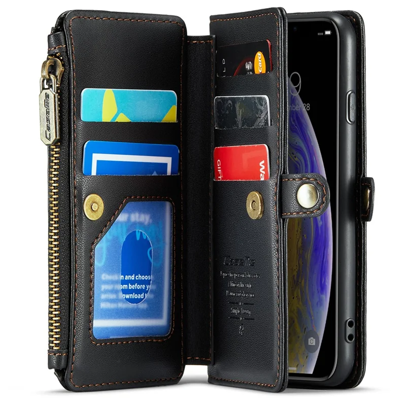 CASEME C36 Series Per iPhone X / XS Custodia a Tracolla RFID Blocking in Pelle PU con Zip - Nero