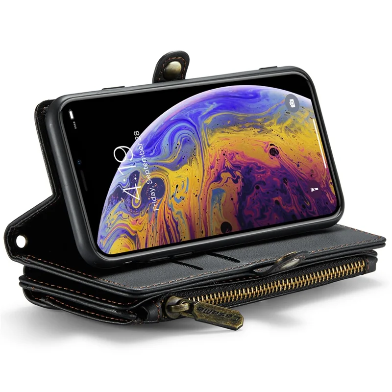 CASEME C36 Series Per iPhone X / XS Custodia a Tracolla RFID Blocking in Pelle PU con Zip - Nero