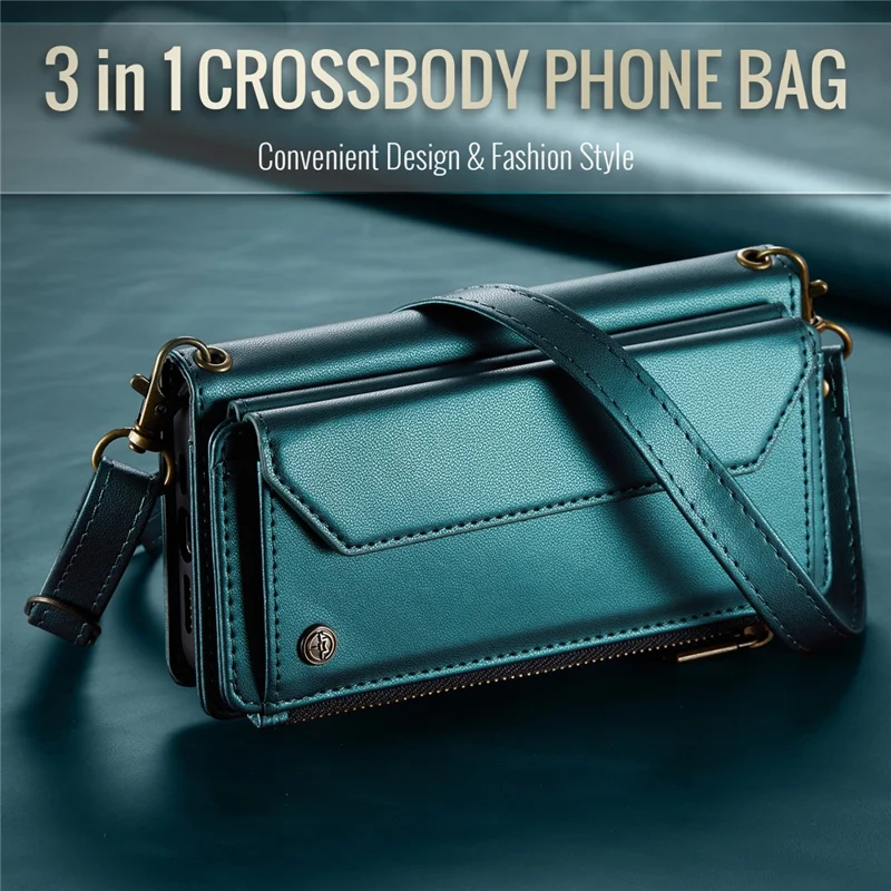 CASEME C36 Series Para iPhone X / XS Bolsa Transversal RFID Blocking PU Leather Zipper Phone Cover - Verde