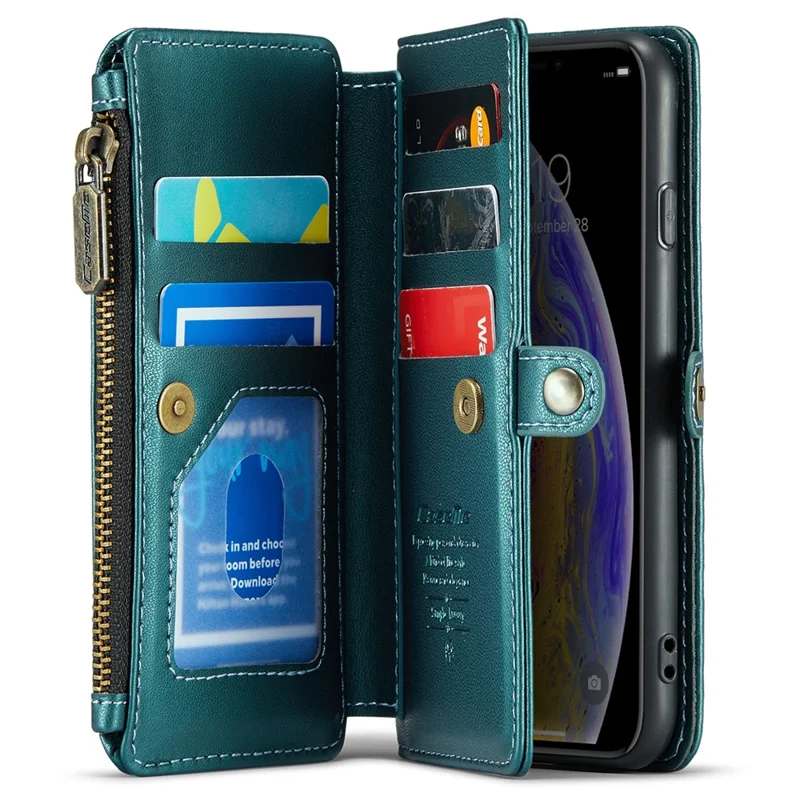 CASEME C36 Series Para iPhone X / XS Bolsa Transversal RFID Blocking PU Leather Zipper Phone Cover - Verde