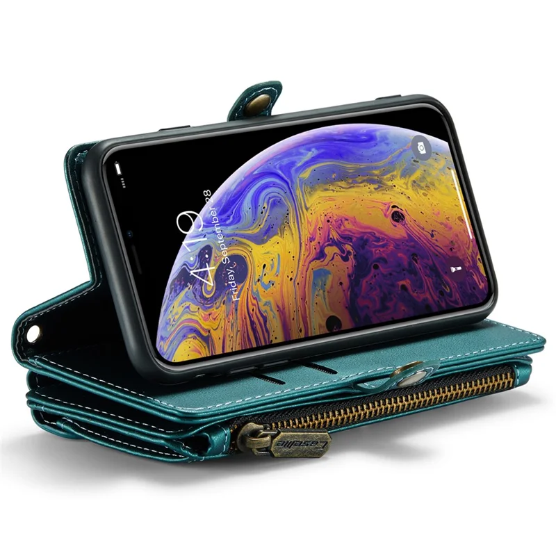 CASEME C36 Series Para iPhone X / XS Bolsa Transversal RFID Blocking PU Leather Zipper Phone Cover - Verde