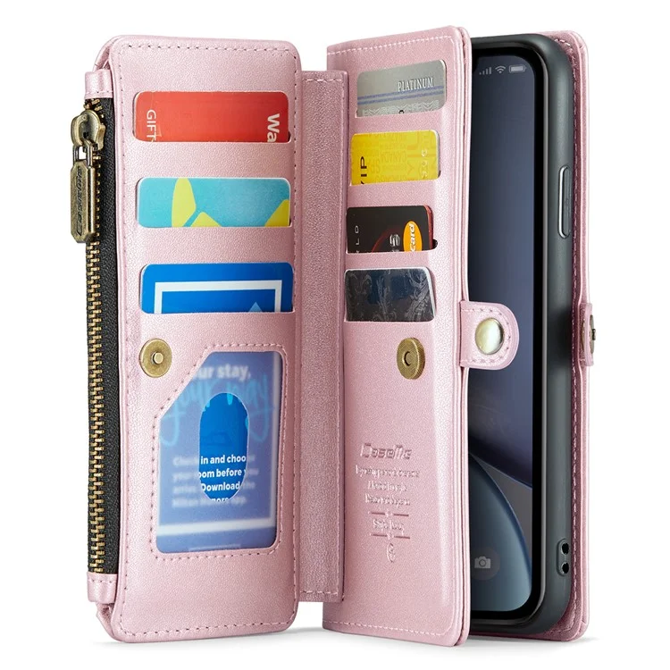 CASEME C36 Serie für iPhone XR Hülle Reißverschlusstaschen Geldbörse RFID-blockierend PU-Leder Handyhülle - Pink