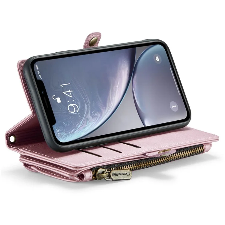 CASEME C36 Serie für iPhone XR Hülle Reißverschlusstaschen Geldbörse RFID-blockierend PU-Leder Handyhülle - Pink