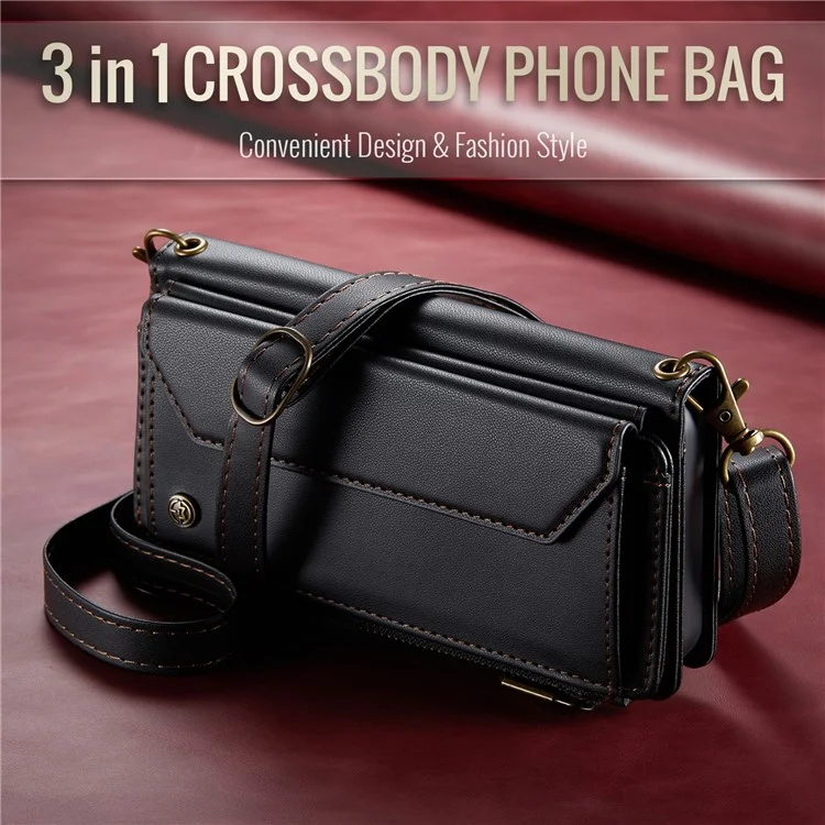 CASEME C36 Series для чехла Google Pixel 8 Pro PU Leather Phone Cover Zipper Pocket Handbag RFID Blocking - Черный