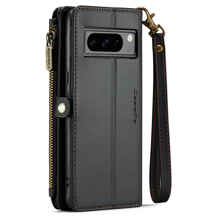 CASEME C36 Series для чехла Google Pixel 8 Pro PU Leather Phone Cover Zipper Pocket Handbag RFID Blocking - Черный