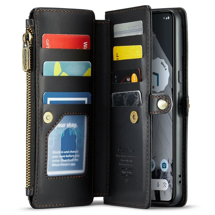 CASEME C36 Series для чехла Google Pixel 8 Pro PU Leather Phone Cover Zipper Pocket Handbag RFID Blocking - Черный