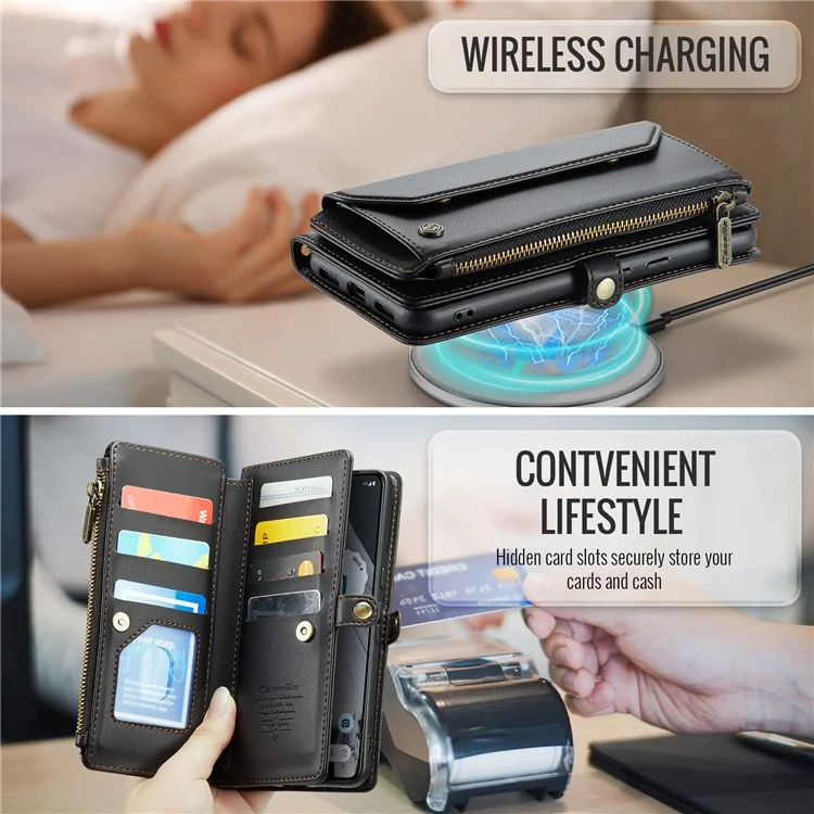 CASEME C36 Series для чехла Google Pixel 8 Pro PU Leather Phone Cover Zipper Pocket Handbag RFID Blocking - Черный