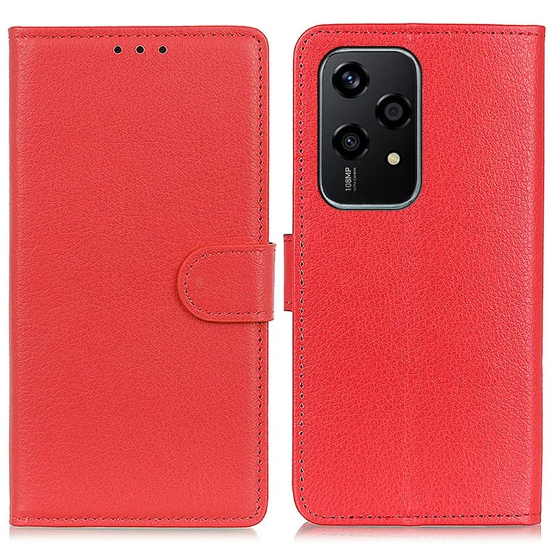 For Honor 200 Lite Wallet Case Litchi Grain Leather Phone Cover - Red