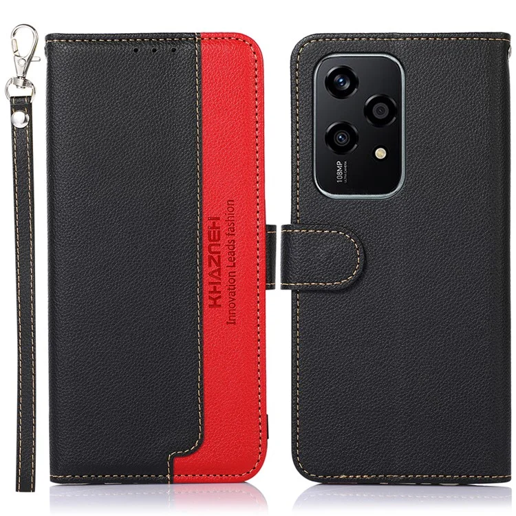 КHАЗНЕH For Honor 200 Lite Case Leather Wallet Phone Cover Litchi Texture RFID Blocking - Черный
