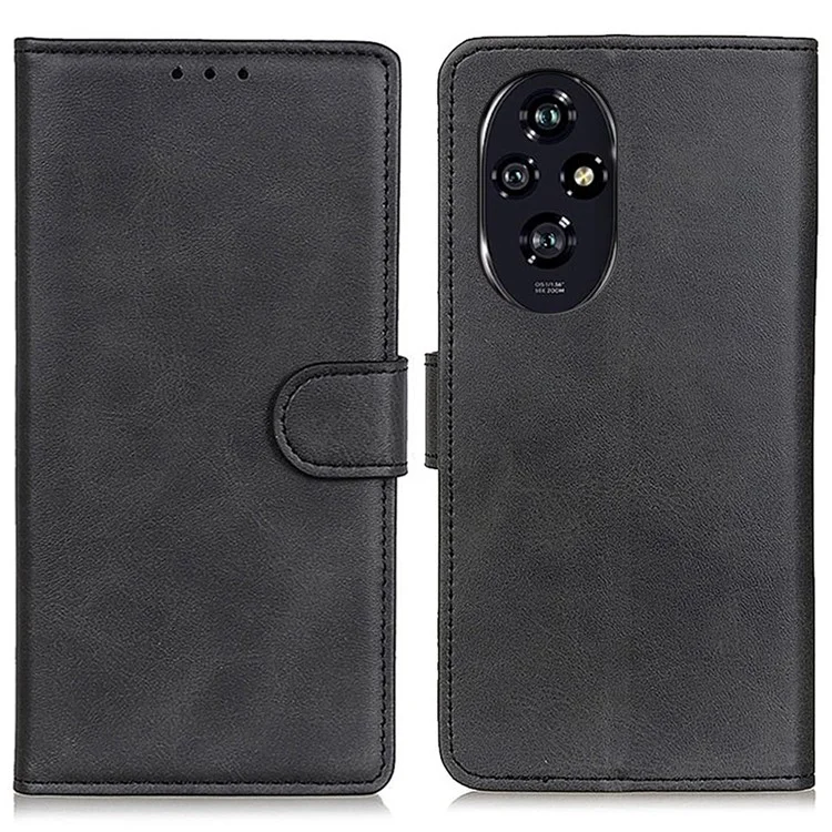 For Honor 200 Pro 5G Case Folio Stand View Leather Phone Cover Cowhide Texture - Schwarz