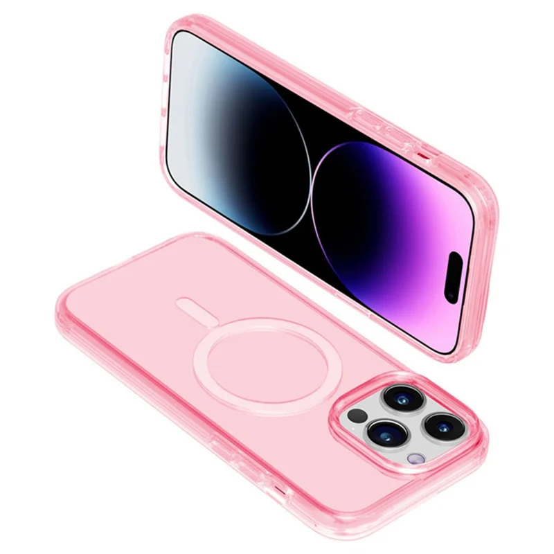 For iPhone 15 Pro Max Case Compatible with MagSafe PC+TPU Phone Protection Cover (MOQ: 100) - Transparent Pink